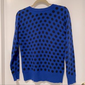 Blue cashmere sweater black polka dots. Cute with a black skirt!